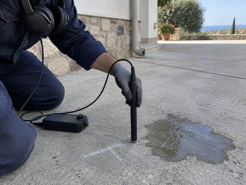 Μικρόφωνο εδάφους πάνω σε τσιμεντένια επιφάνεια για ακουστικό εντοπισμό διαρροής